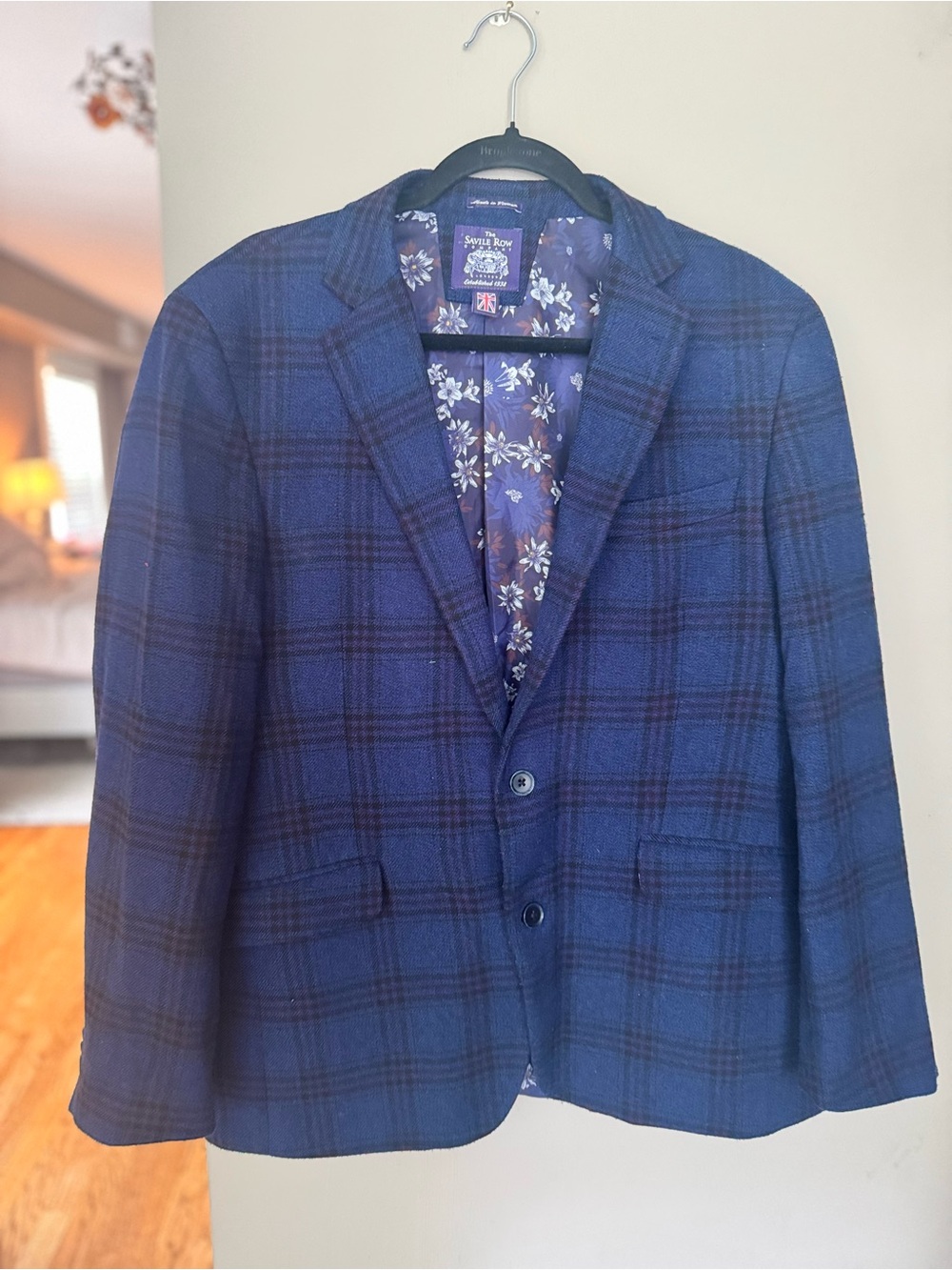 Savile Row 100% Wool Blue Plaid Sport Coat Blazer